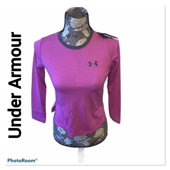 UNDER ARMOUR Pink & Gray Girl’s Long Sleeve Athletic Top small - Picture 1 of 6